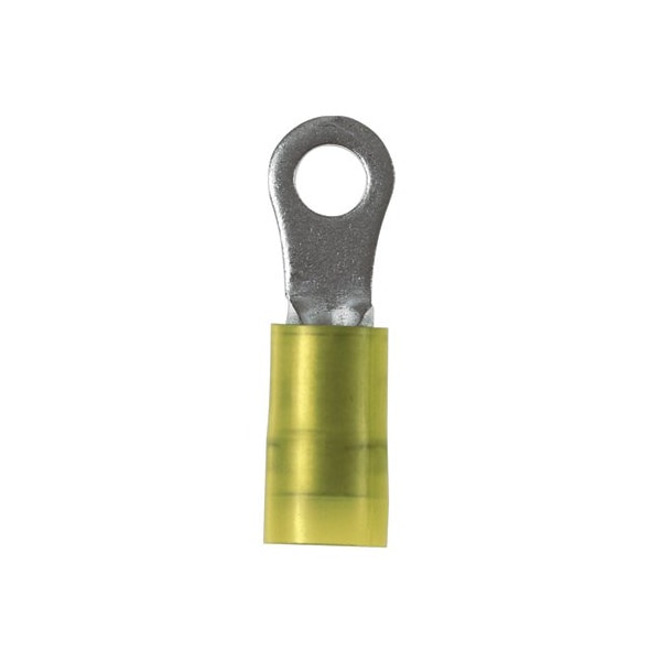 Ring Terminal, 1/4 in Stud Size, 12 AWG, 600 V, Nylon Insulated, Yellow, 50 PK